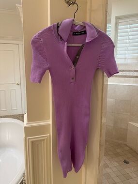 Y/Project Lilac Ribbed Polo Dress with Grey Trim